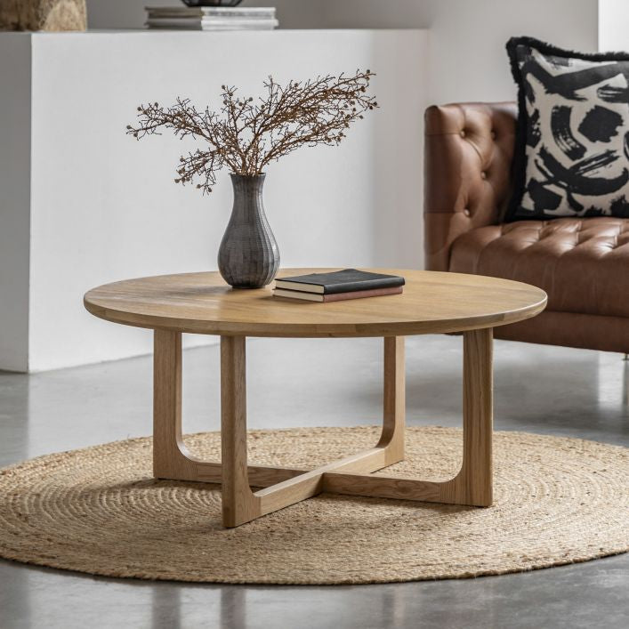 Artisan natural oak 900mm round coffee table | malletandplane.com