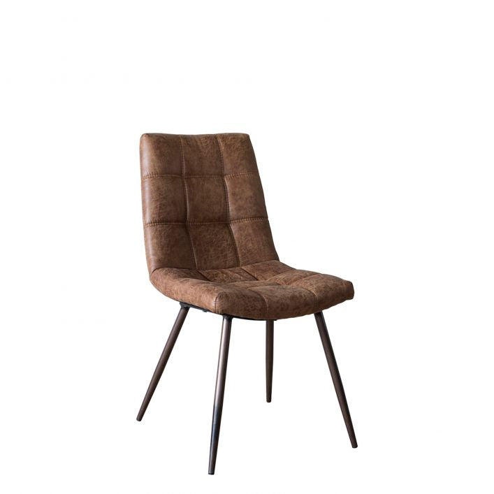 Sigmund set of 2 dining chairs in brown distressed faux leather | MalletandPlane.com