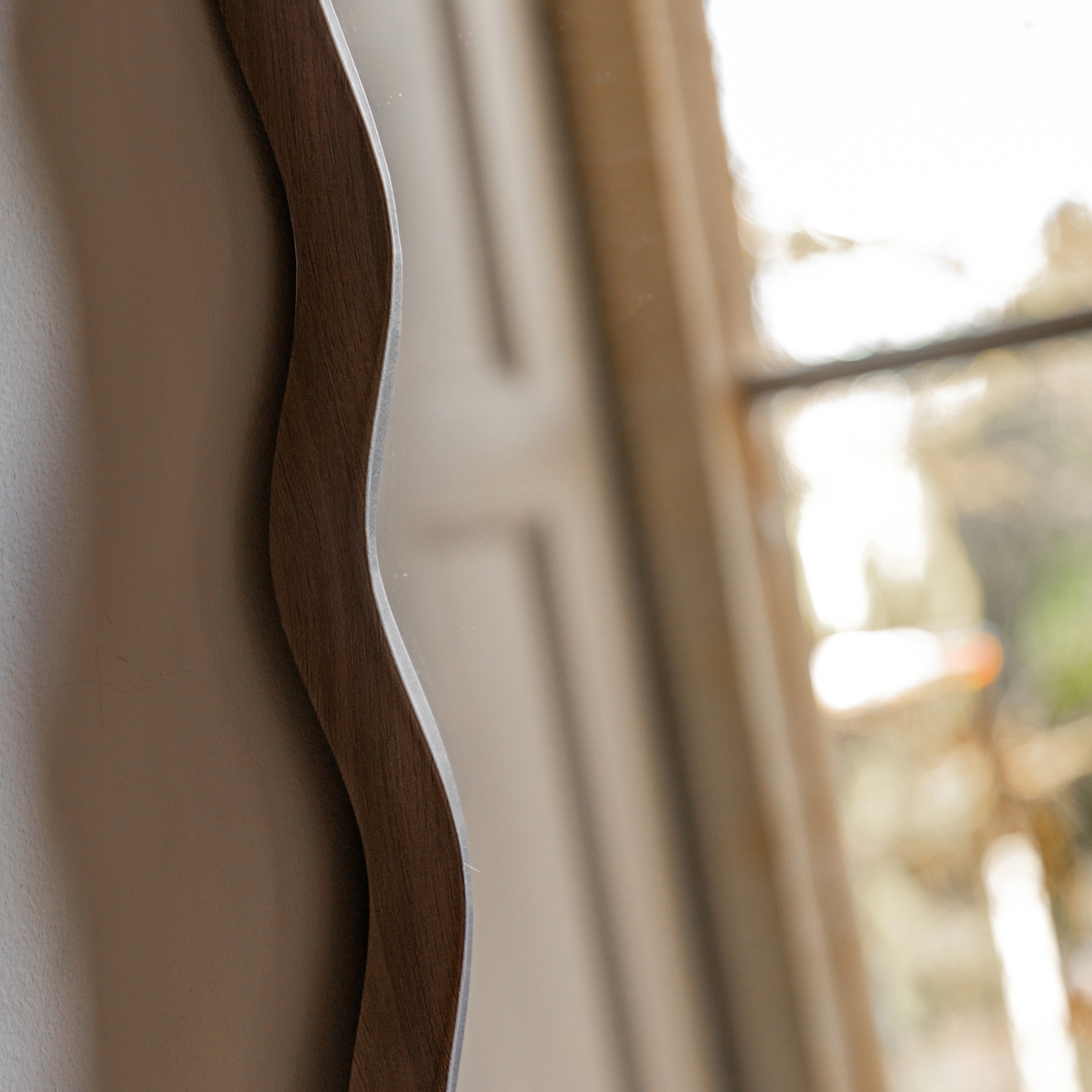 Wiggle Leaner Mirror Walnut - detail and lifestyle view 3