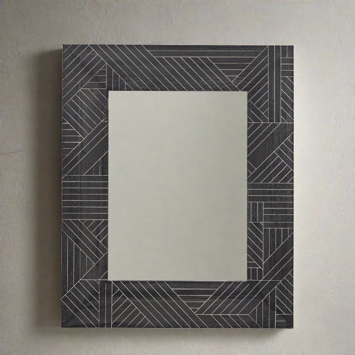 Natori Rectangular wall mirror with geometric frame | malletandplane.com