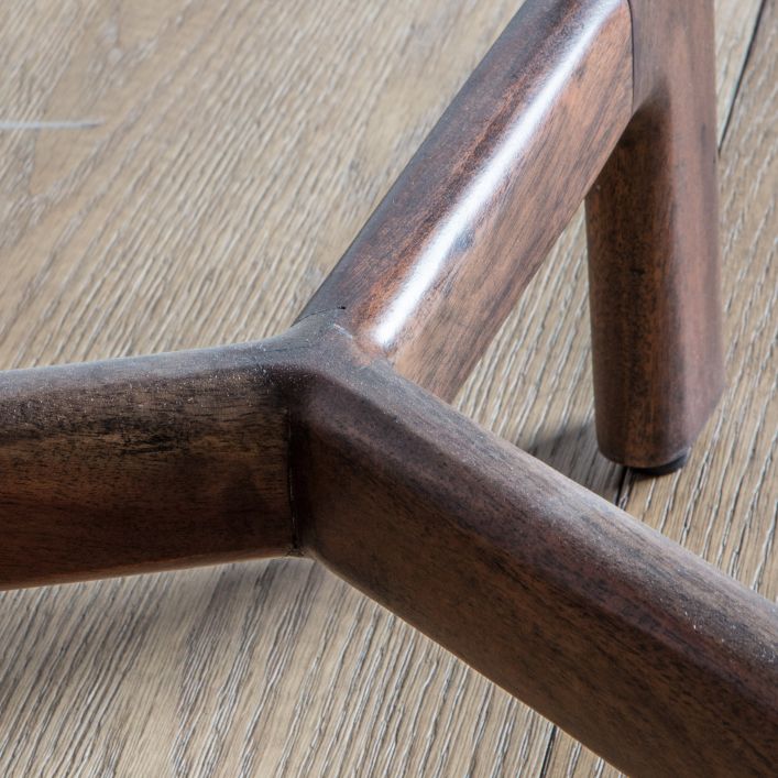 Fresca acacia wood side table in rich walnut finish with marble top | MalletandPlane.com