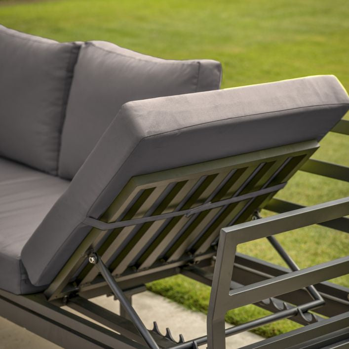 Ortona outdoor lounge set with sunlounger feature and finished in charcoal | malletandplane.com