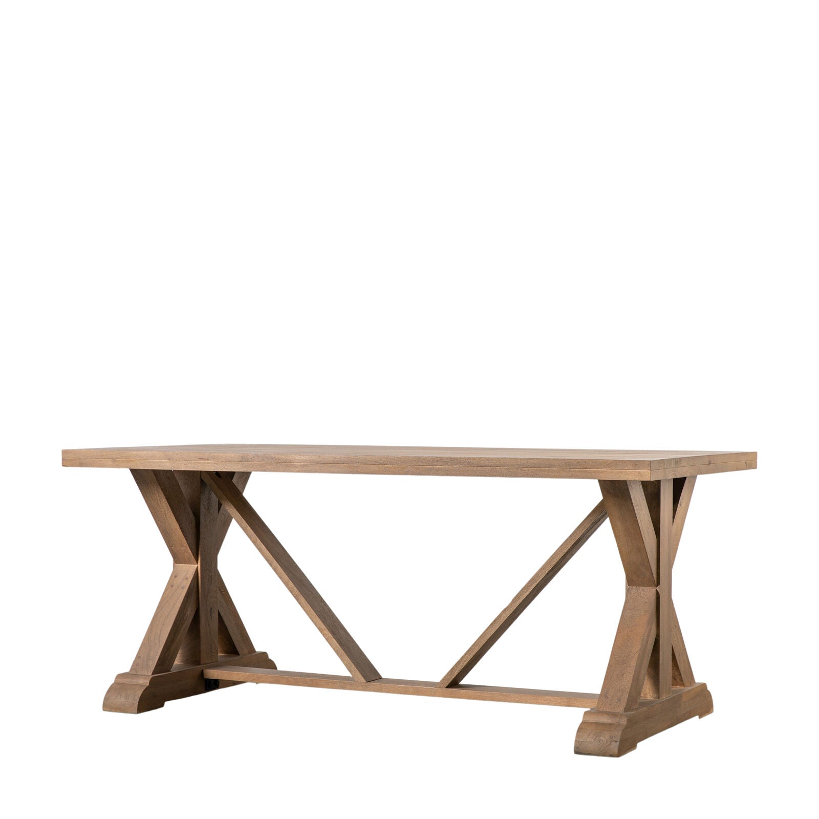 Ashbrook Sandblasted Natural Solid Wood X Frame Dining Table in Small or Large Size | MalletandPlane.com