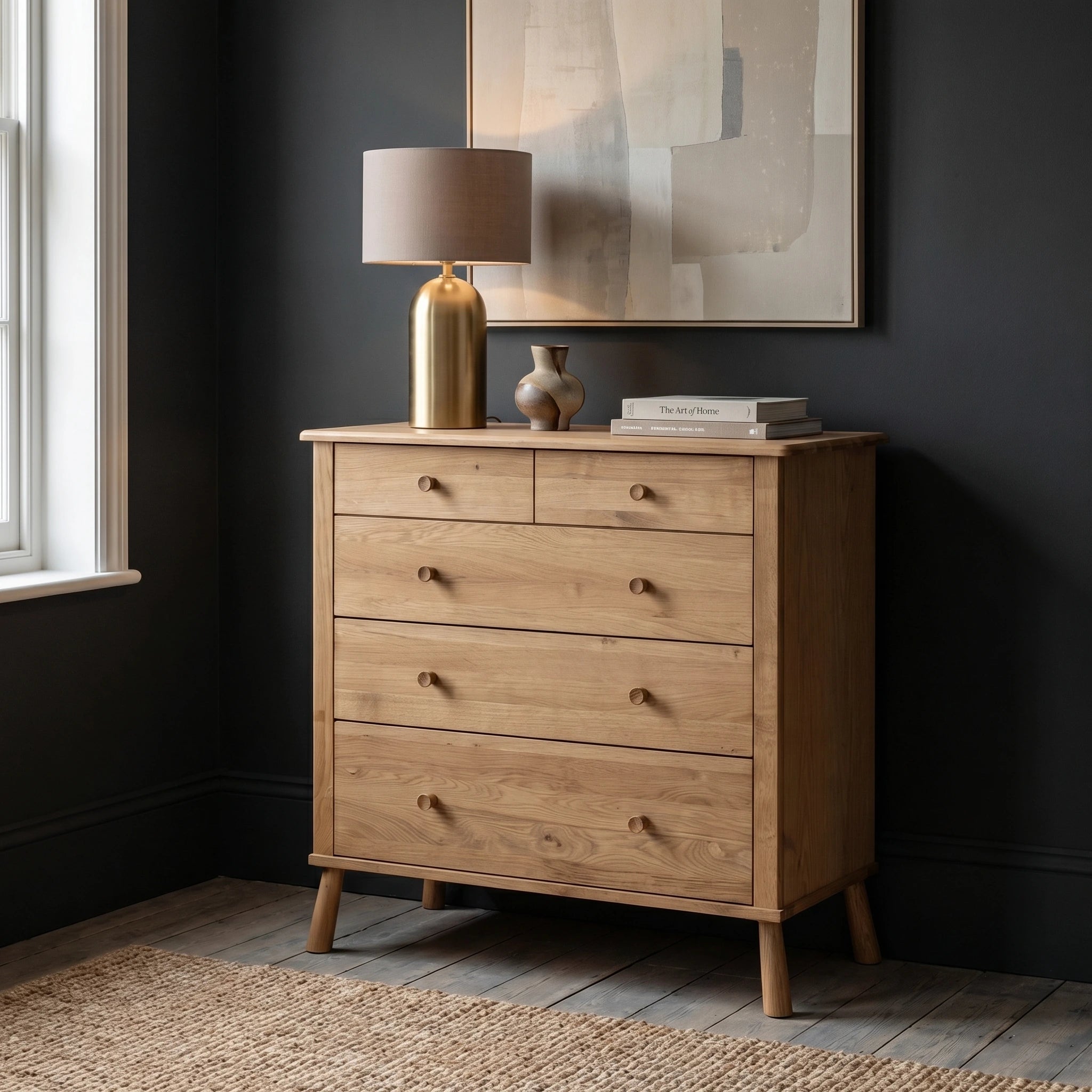 Axel Nordic style natural oak 5 drawer chest of drawers