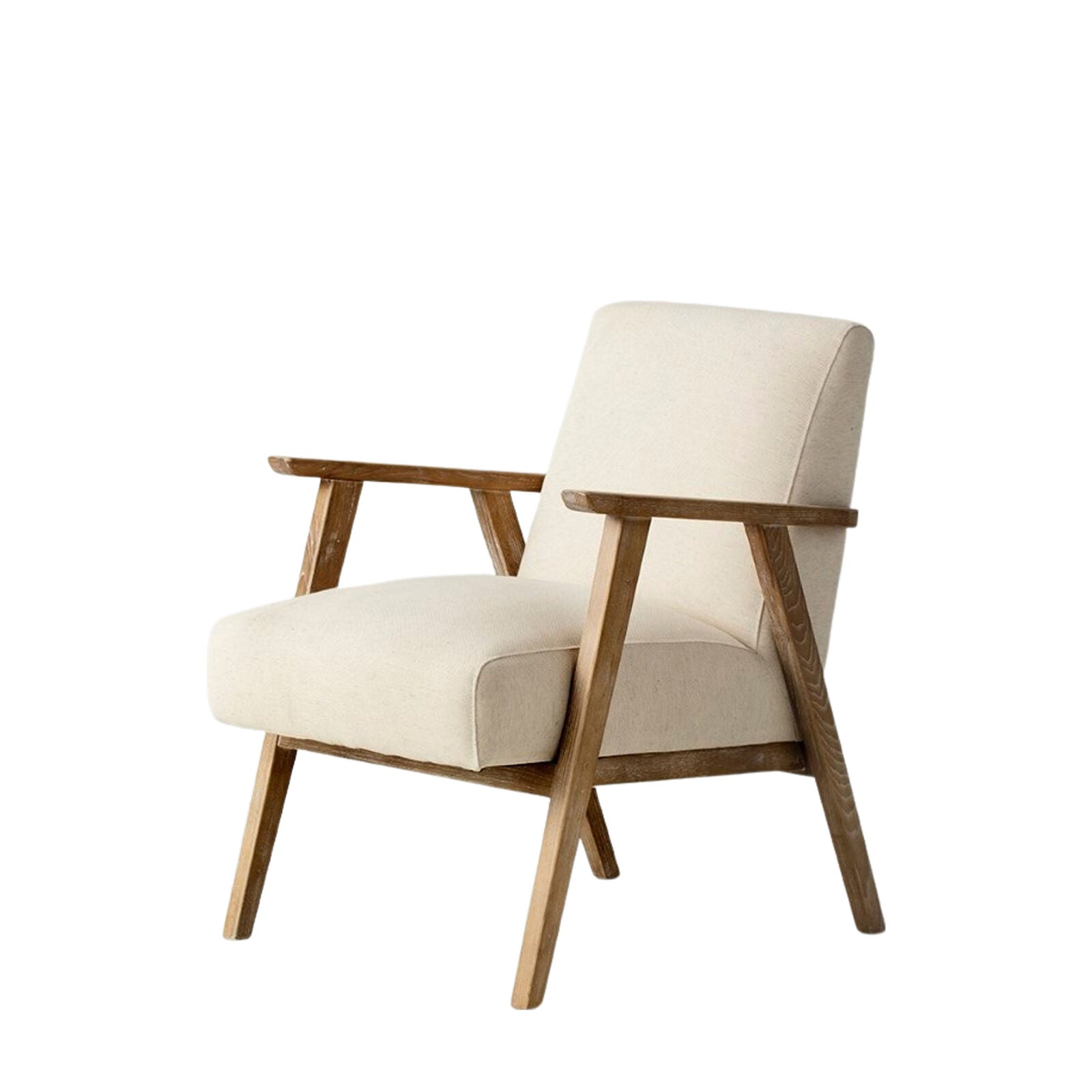 Barret mid century style armchair in natural linen upholstery and solid ash wood frame | malletandplane.com