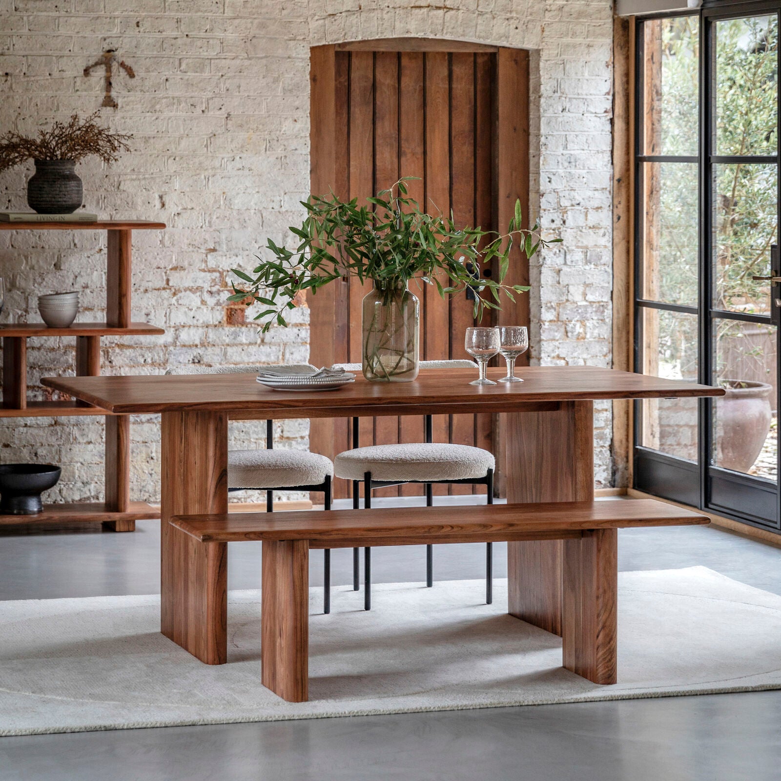 Bergen small solid acacia dining table with curved edges | malletandplane.com