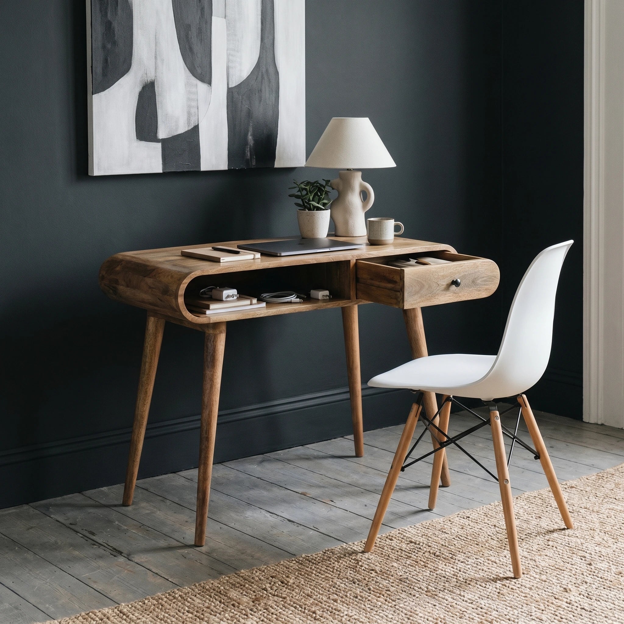 Compact Solid Wood Writing Desk with Storage | Bromley