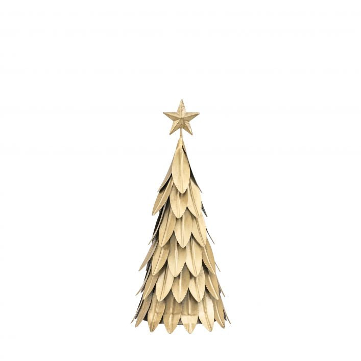 Gilded gold Christmas tree handmade from golden leaves with a gold star on top | MalletandPlane.com