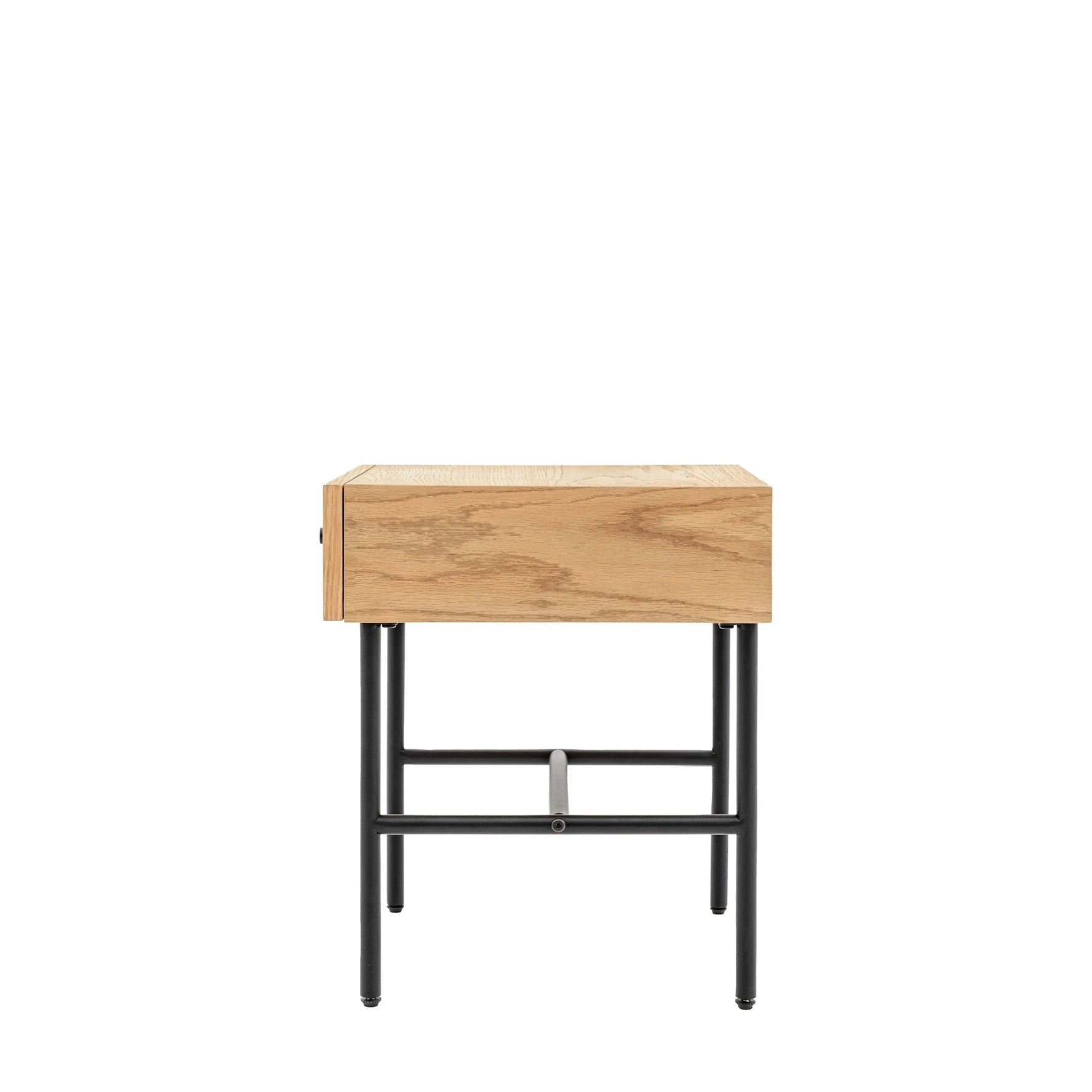 Alden Oak Bedside Table with Drawer & Black Metal Frame