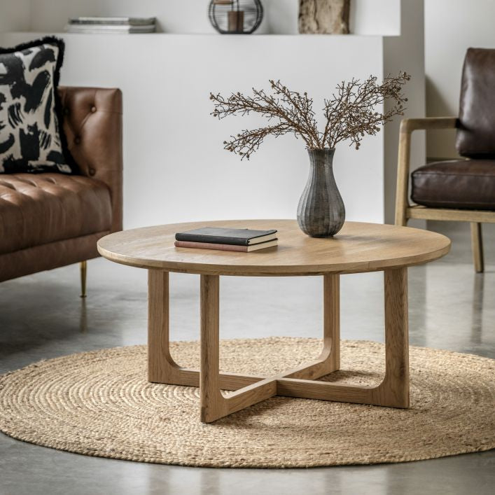 Artisan natural oak 900mm round coffee table | malletandplane.com