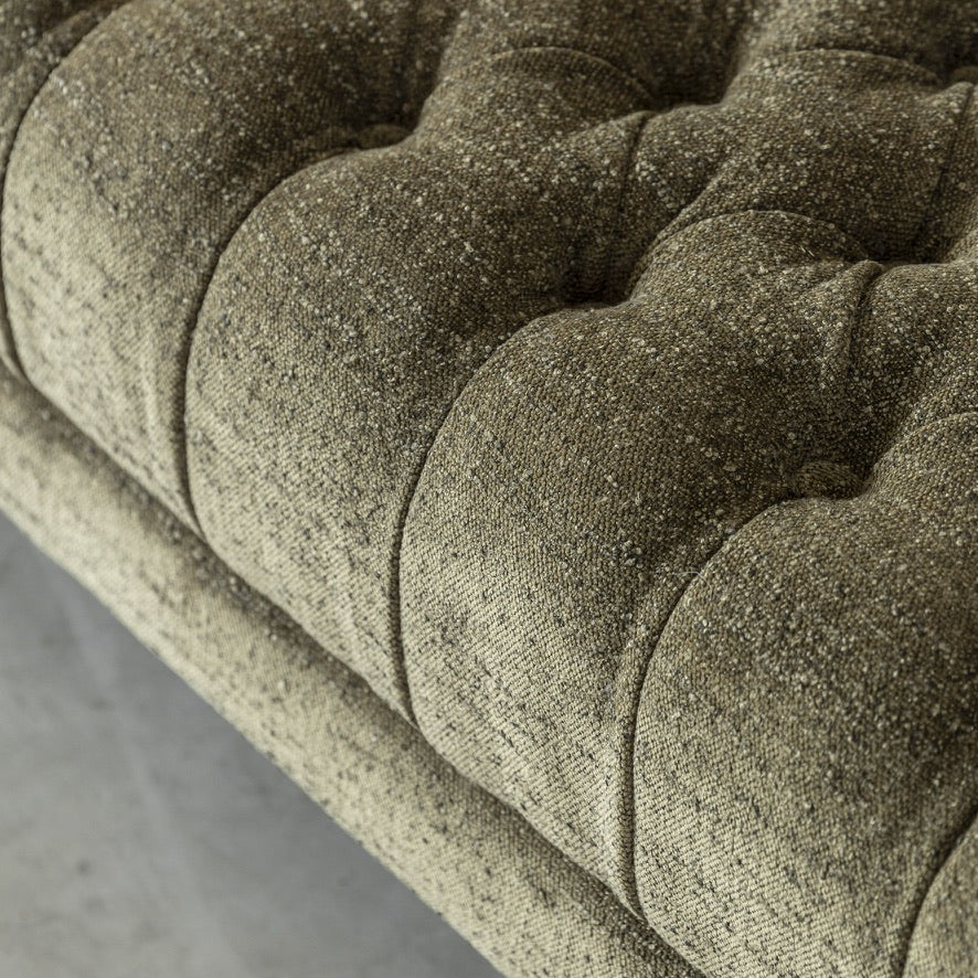 Banbury deep buttoned 3 seat moss green fabric sofa | malletandplane.com