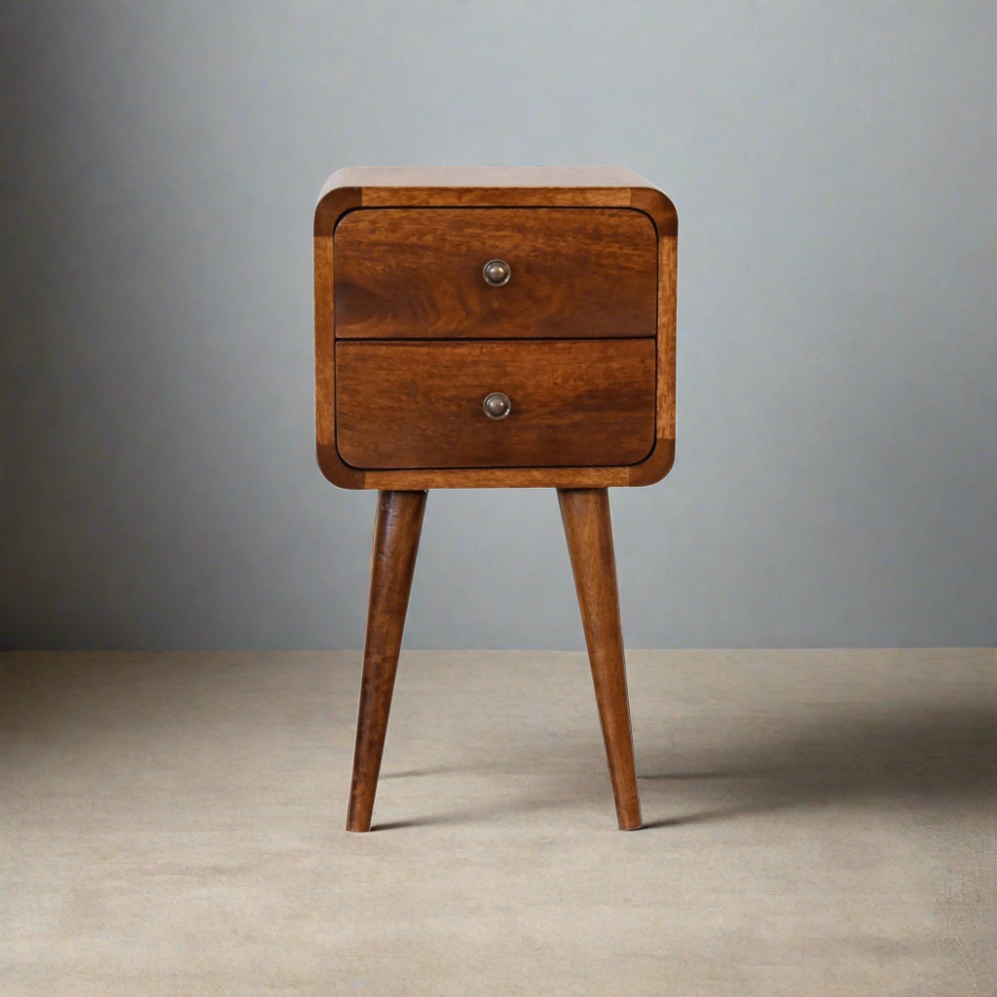 Century Handmade Solid Wood 2 drawer chestnut narrow bedside table | malletandplane.com