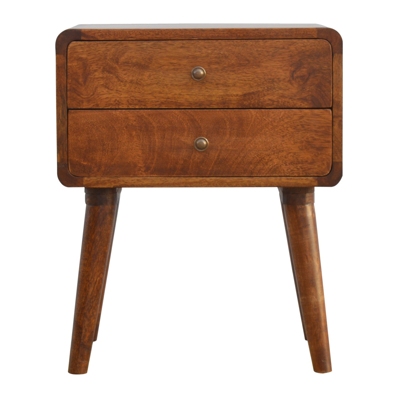 Century solid wood 45cm 2 drawer bedside table in deep chestnut finish