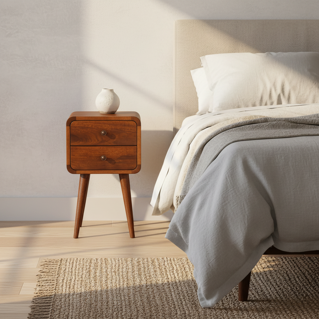 Century Handmade Solid Wood 2 drawer chestnut mini bedside table| malletandplane.com