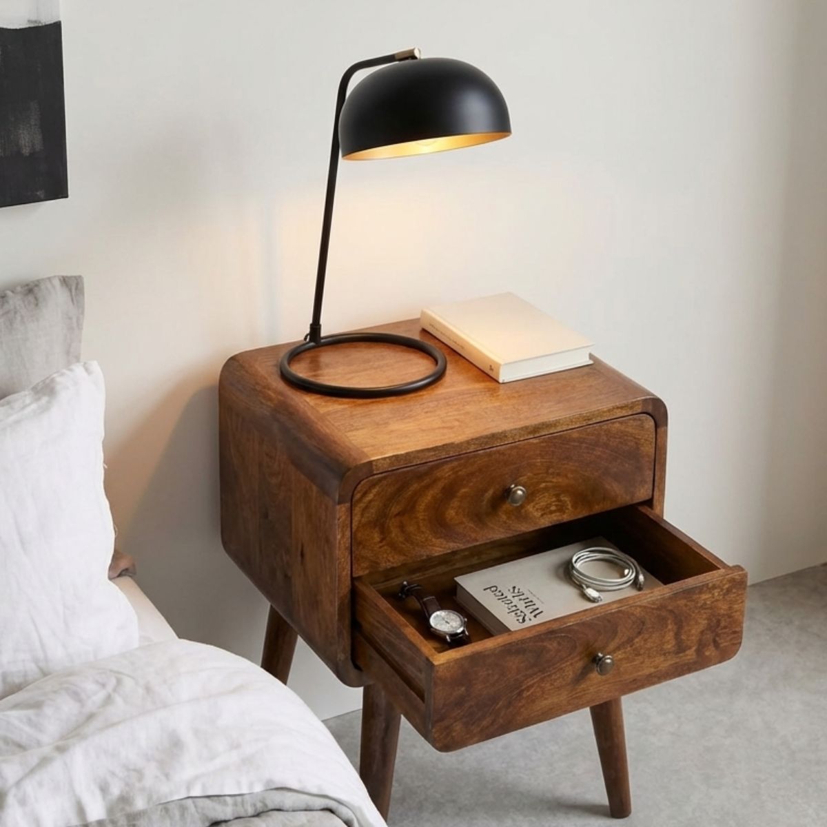 Century 2 Drawer Solid Wood Standard Bedside Table in Deep Chestnut Finish