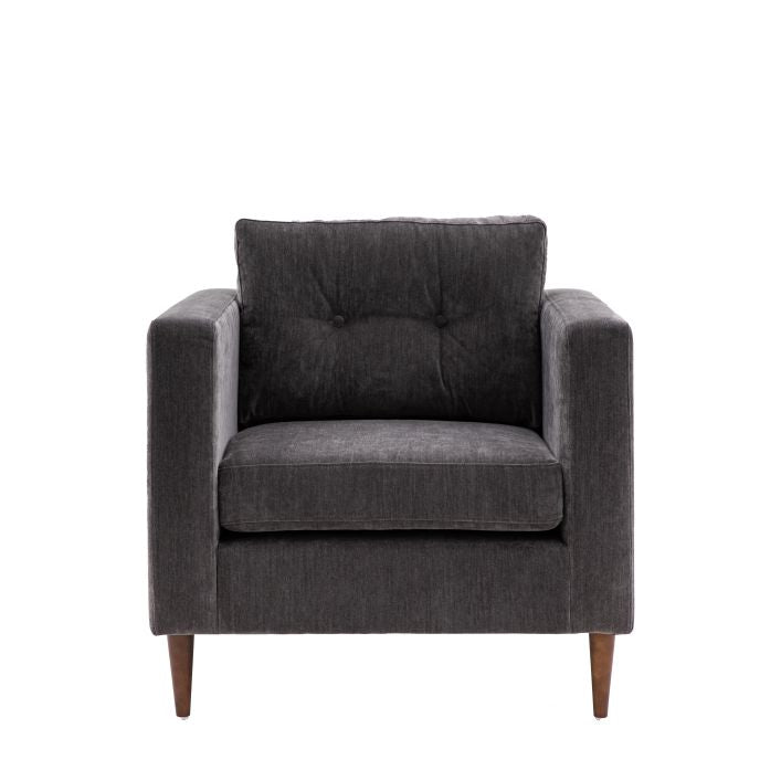 Chelsea contemporary armchair in a choice of 3 colours with elegant tapered wooden feet | malletandplane.com