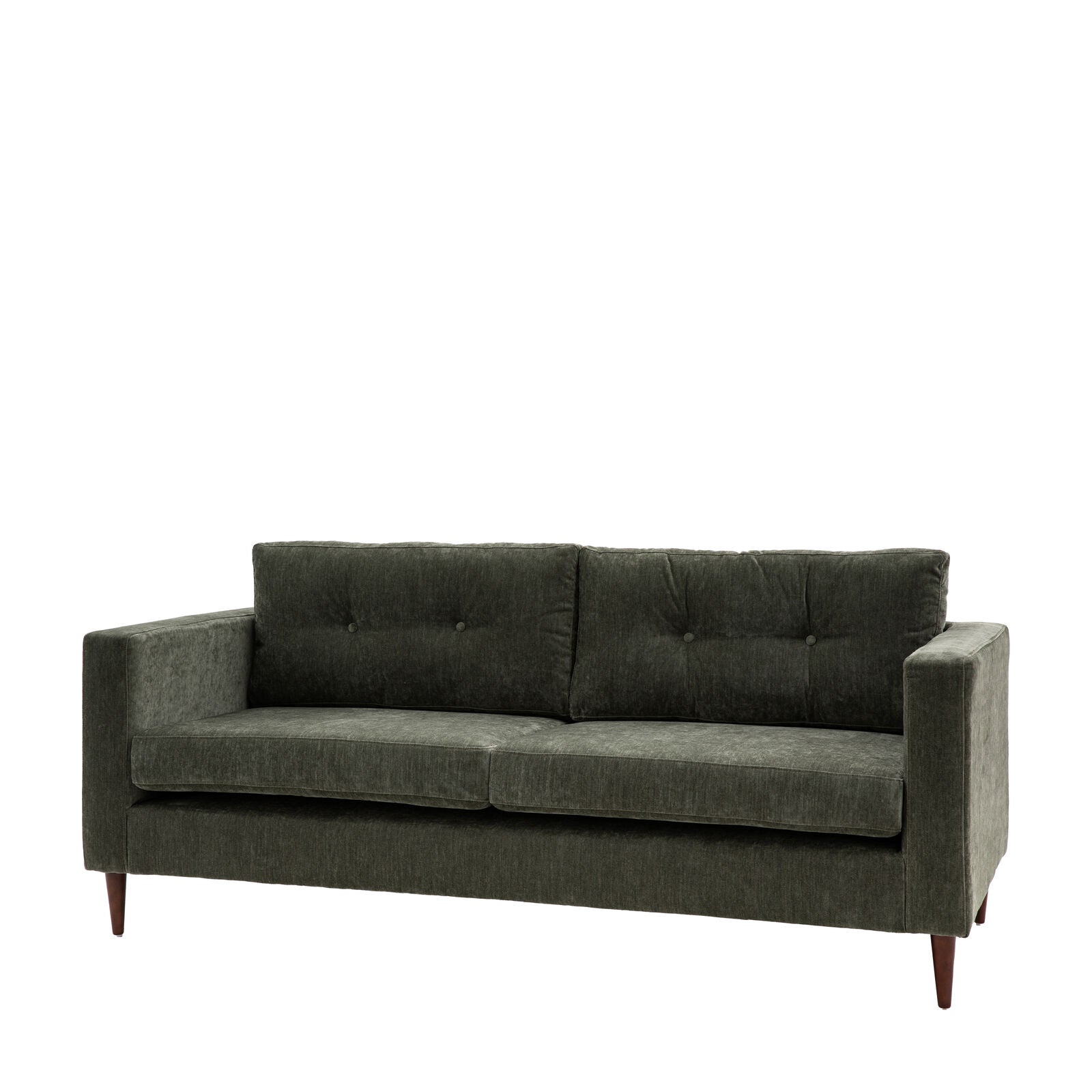 Chelsea contemporary 3 seat sofa in a choice of 3 colours with elegant tapered wooden feet | malletandplane.com