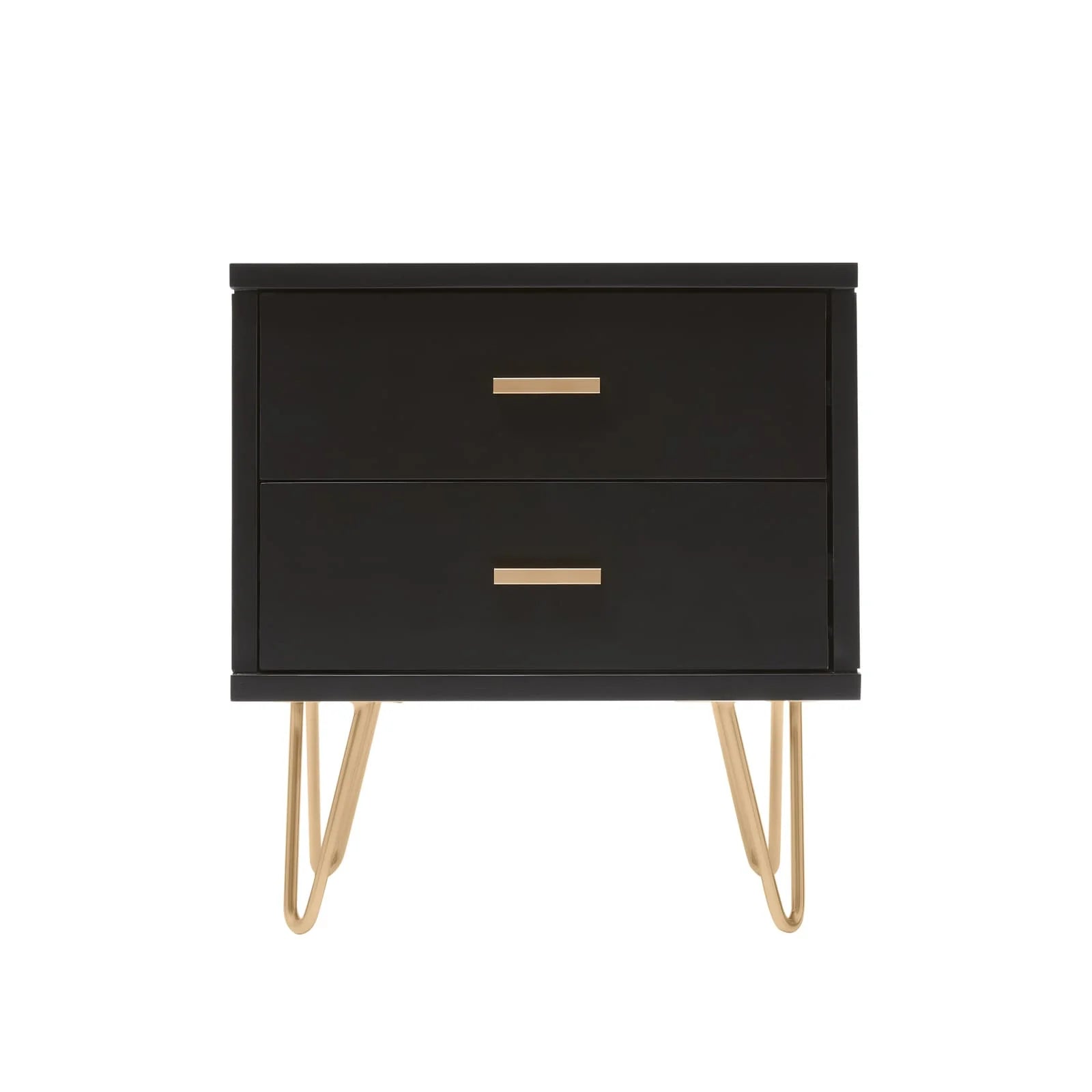 Monroe black painted solid wood bedside table with 2 drawers and metal hardware | malletandplane.com