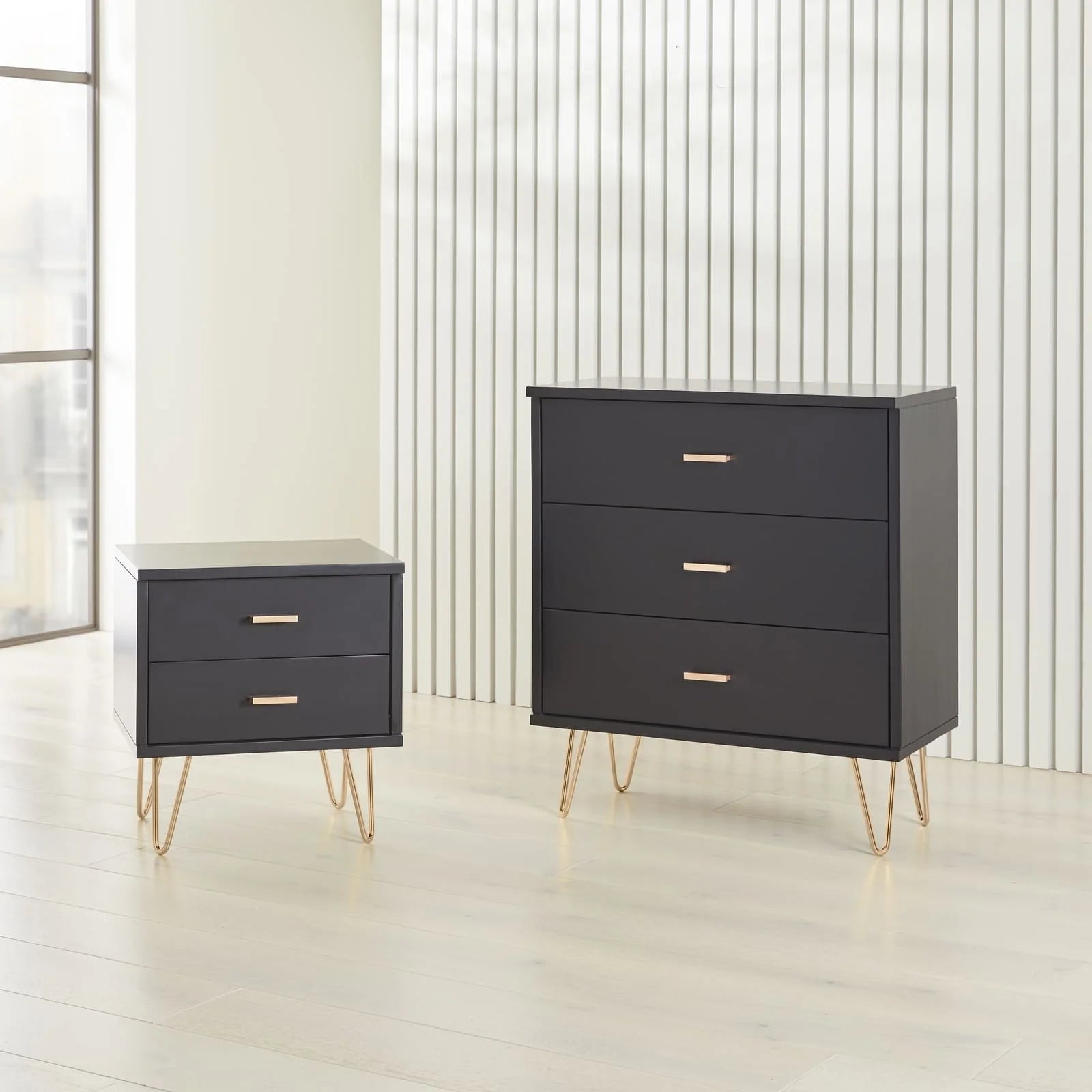 Monroe black painted solid wood chest of drawers with metal hardware | malletandplane.com