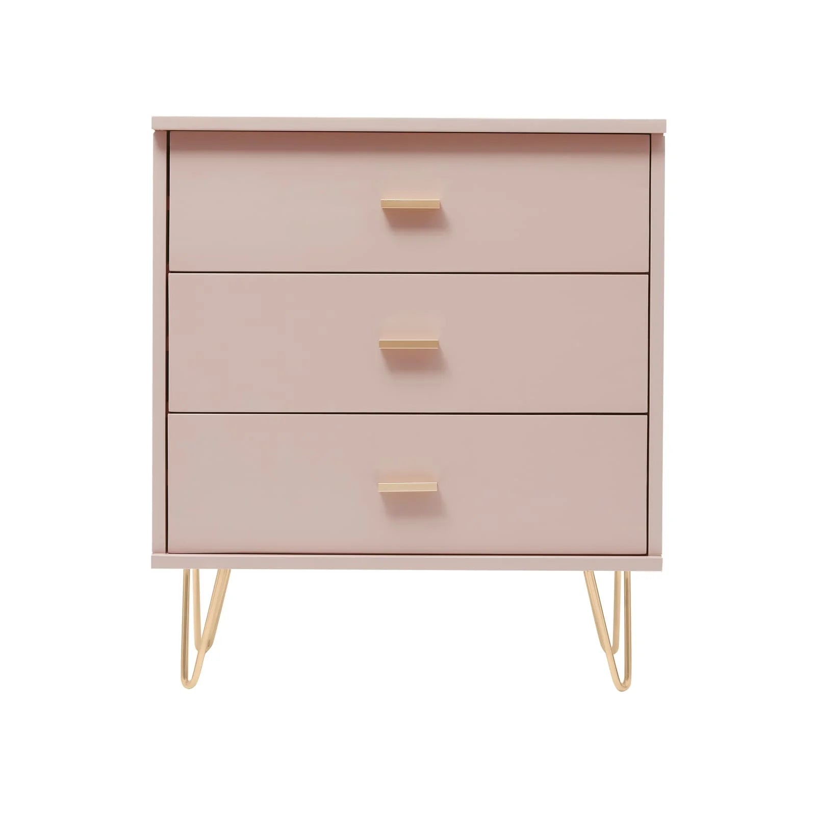 Monroe pink painted solid wood chest of drawers with metal hardware | malletandplane.com
