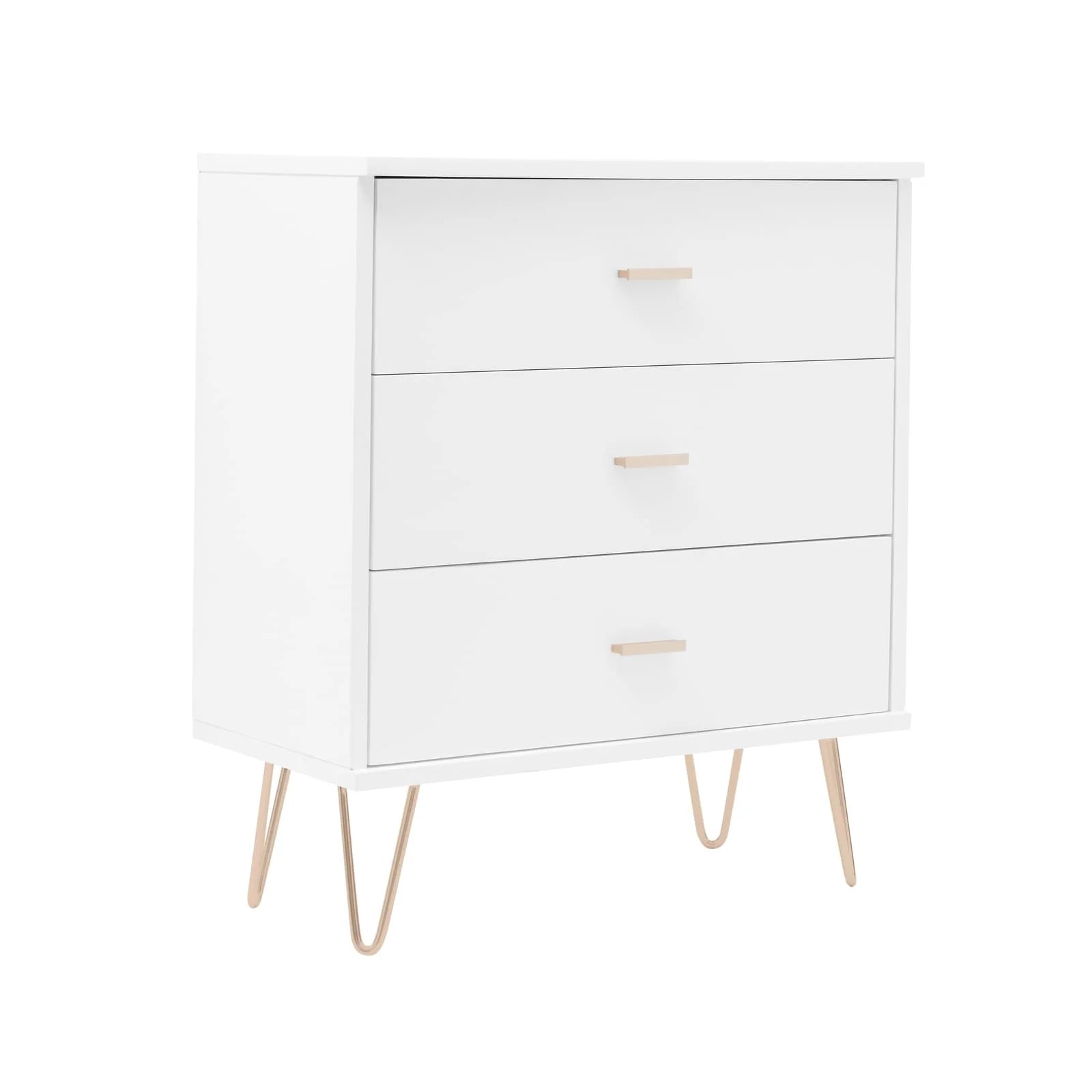 Monroe white painted solid wood chest of drawers with metal hardware | malletandplane.com