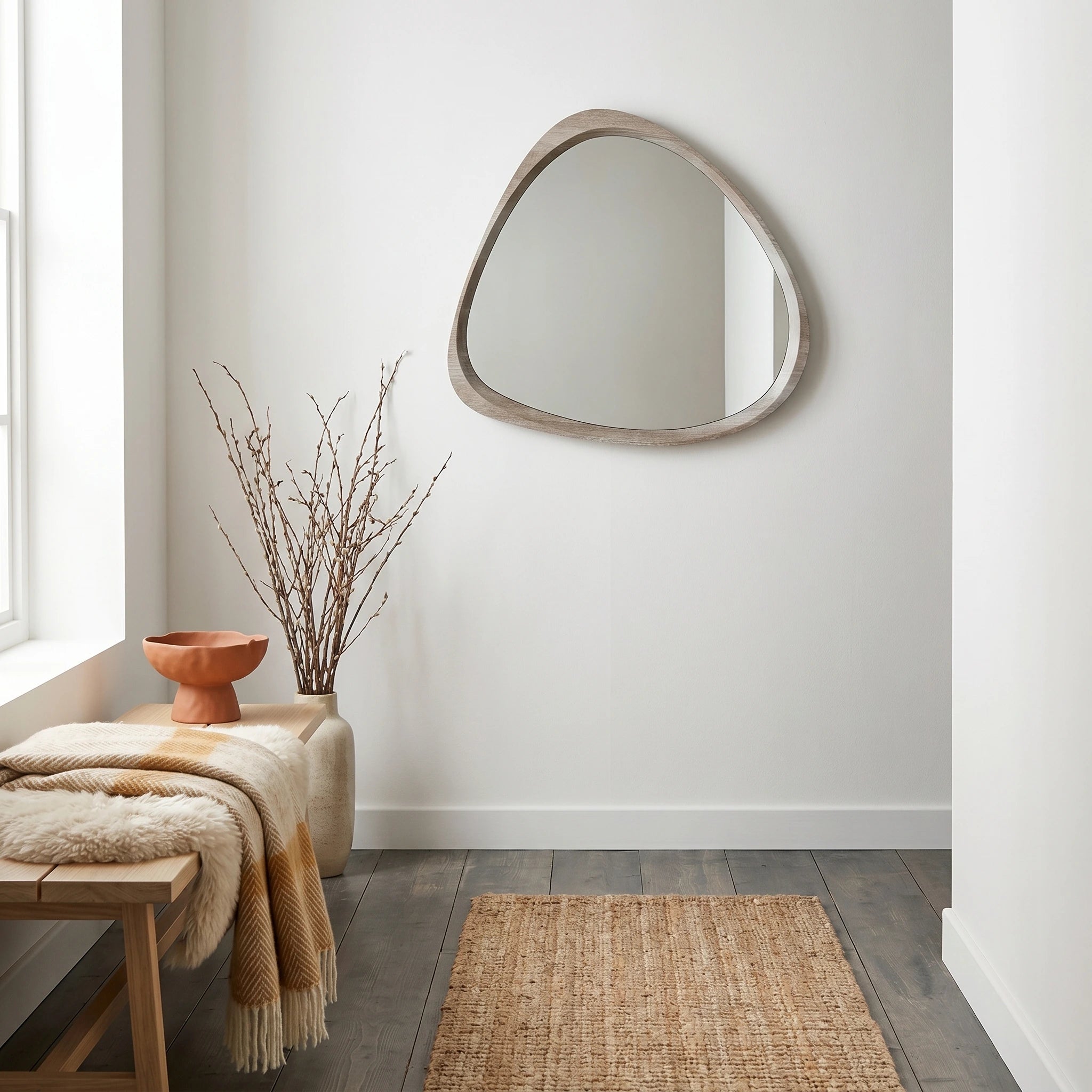 CONRAD Grey Oak Wood Veneer Curved Wall Mirror 