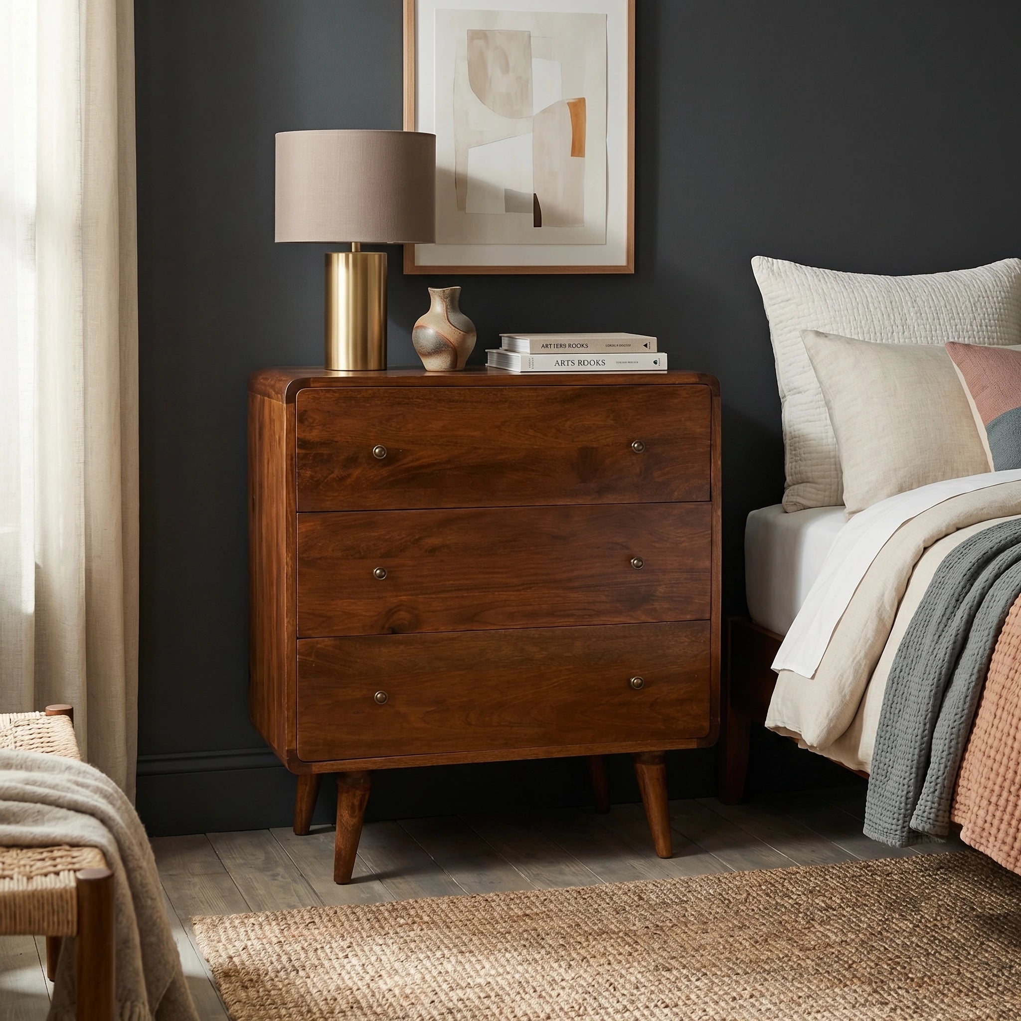 Century handmade solid wood 3 drawer chest of drawers in deep chestnut finish
