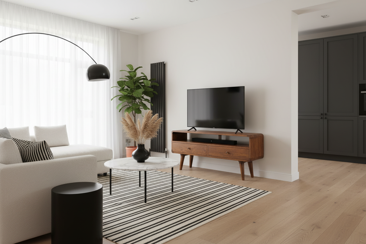 CENTURY 2 Drawer Curved Chestnut Solid Wood Media Unit