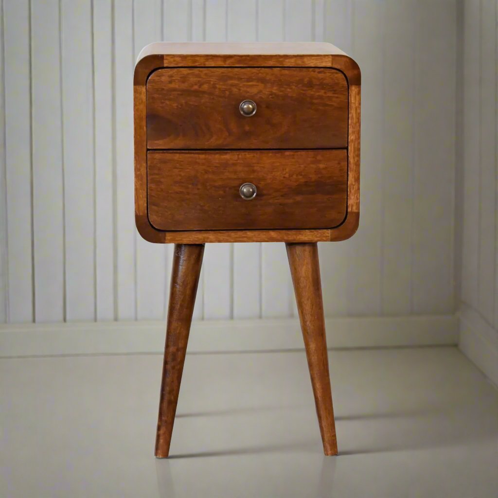 Century Handmade Solid Wood 2 drawer chestnut mini bedside table| malletandplane.com