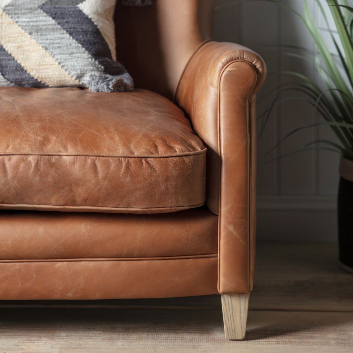 Sir Alfred vintage brown top grain leather sofa with solid ash feet | MalletandPlane.com