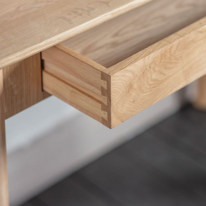 Alfie handmade European oak dressing table with one drawer | malletandplane.com