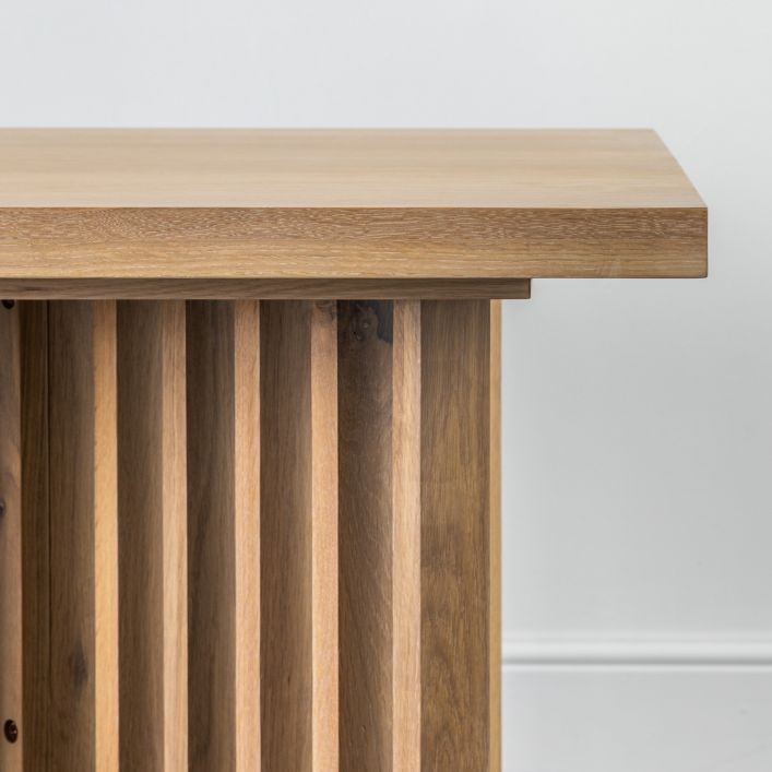 Haiku oak dining table with slatted base seats 6 to 8 people | MalletandPlane.com