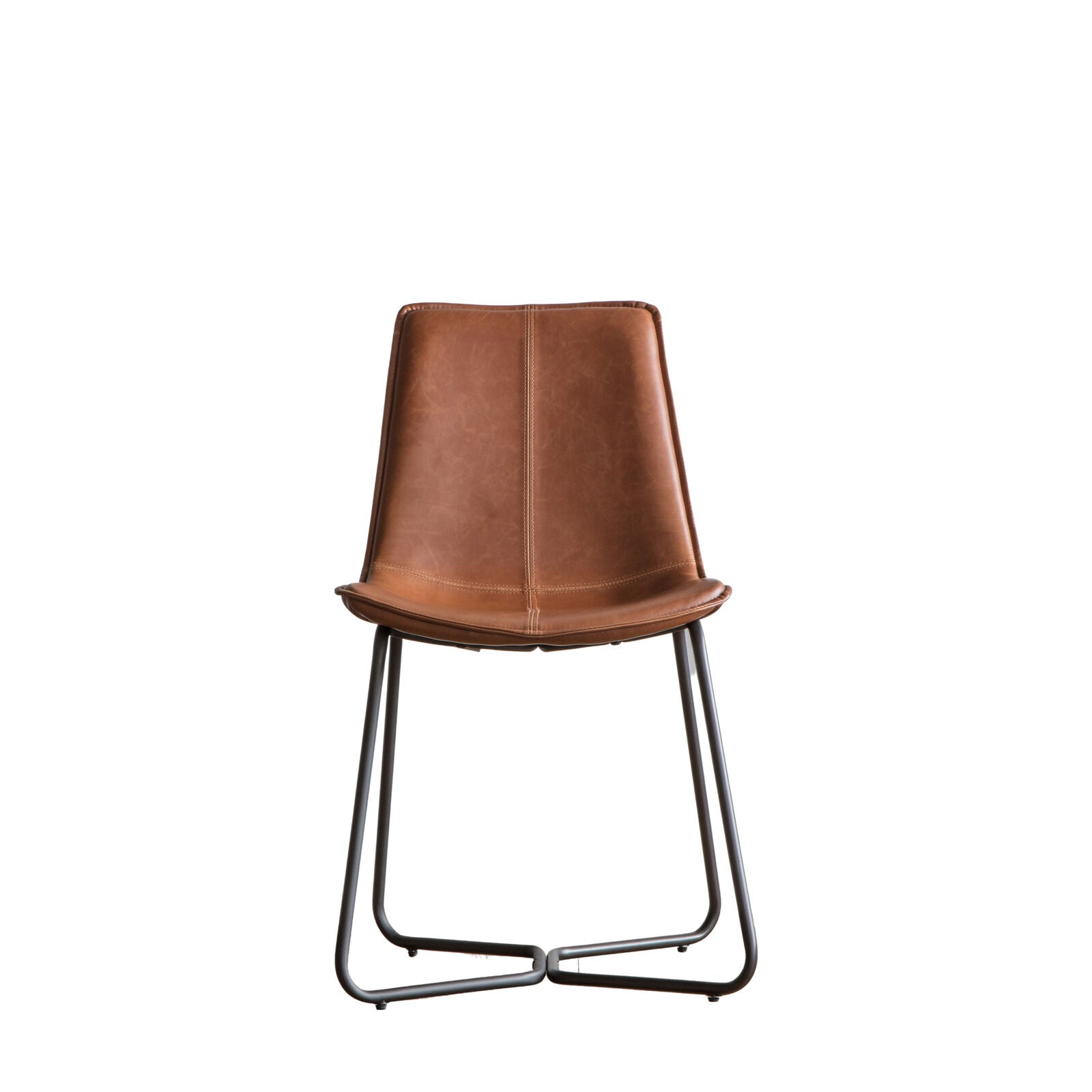 Ealing pack of 2 dining chairs in brown PU leather upholstery with metal base | malletandplane.com