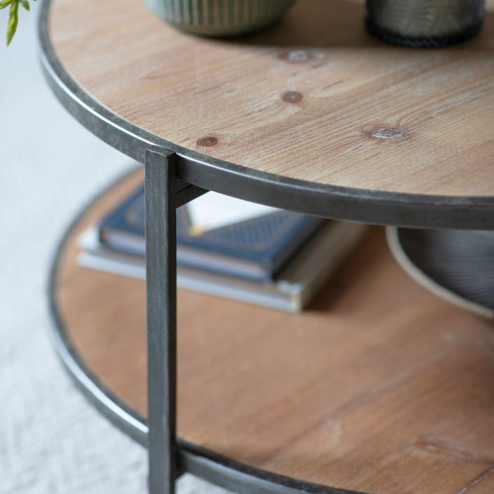Zac round coffee table in metal and fir veneer with a black or natural finish | MalletandPlane.com