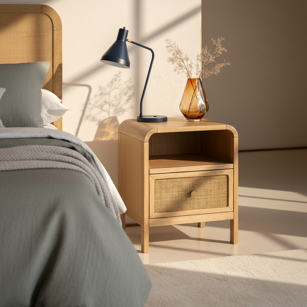 EDDA Oak & Cane Bedside Table