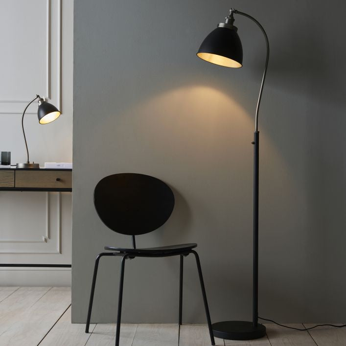 Eddie pewter and black bistro style adjustable floor lamp | malletandplane.com