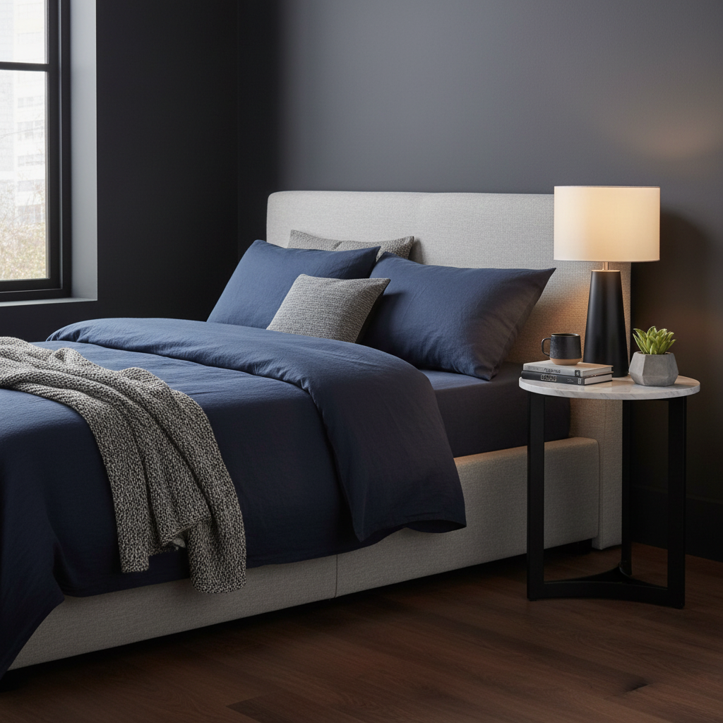 EINAR Side Table – White Marble Top & Curved Black Metal Frame