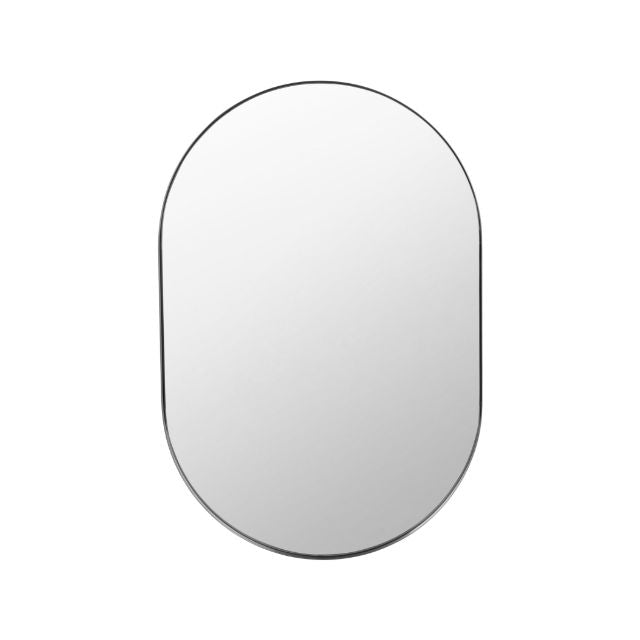 EVELYN Brushed Silver Metal Slim Frame Oval Wall Mirror | malletandplane.com