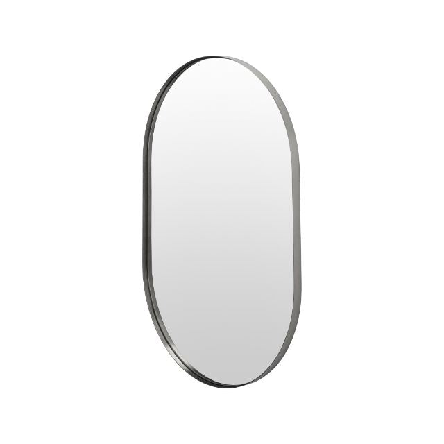 EVELYN Brushed Silver Metal Slim Frame Oval Wall Mirror | malletandplane.com