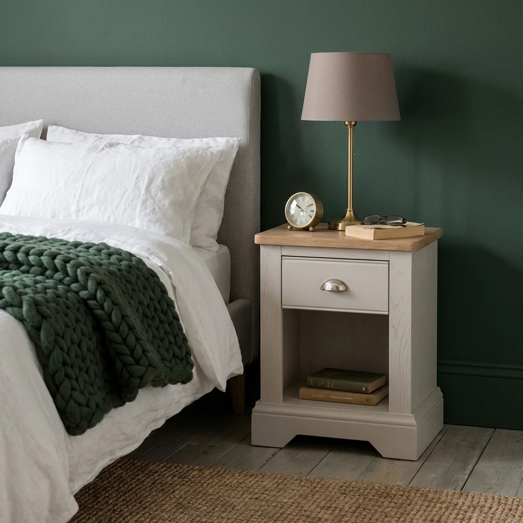 FAIRFORD Parchment & Oak Bedside Table
