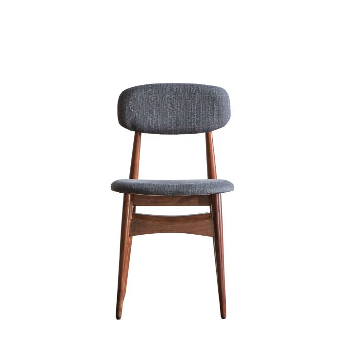 Set of 2 Fresca mid-century dining chairs in walnut finish with grey upholstery | MalletandPlane.com