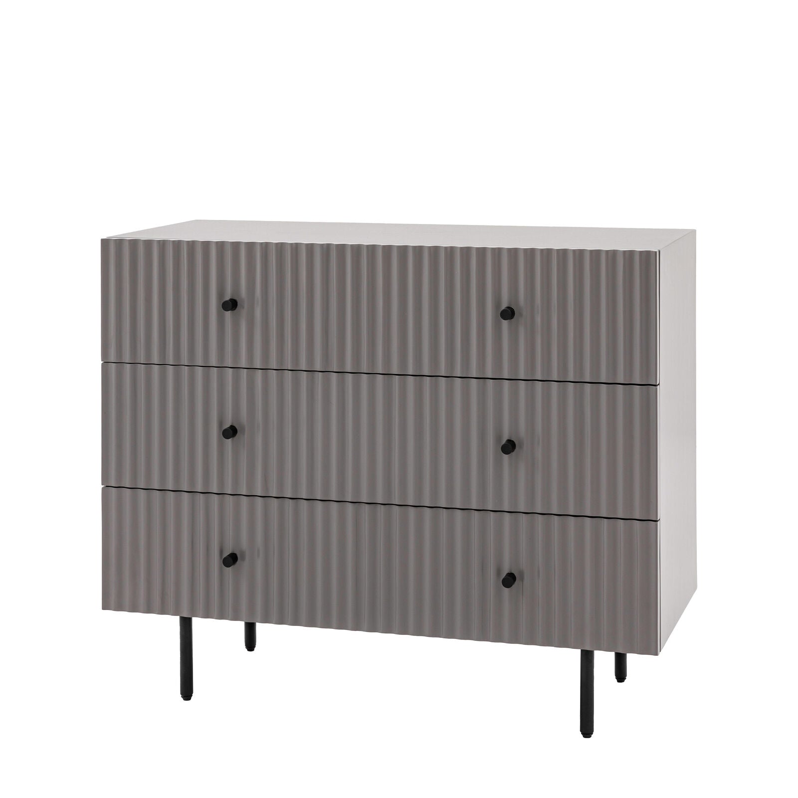 Flute Grey painted Chest of Drawers with scalloped fascia and black metal underframe | malletandplane.com