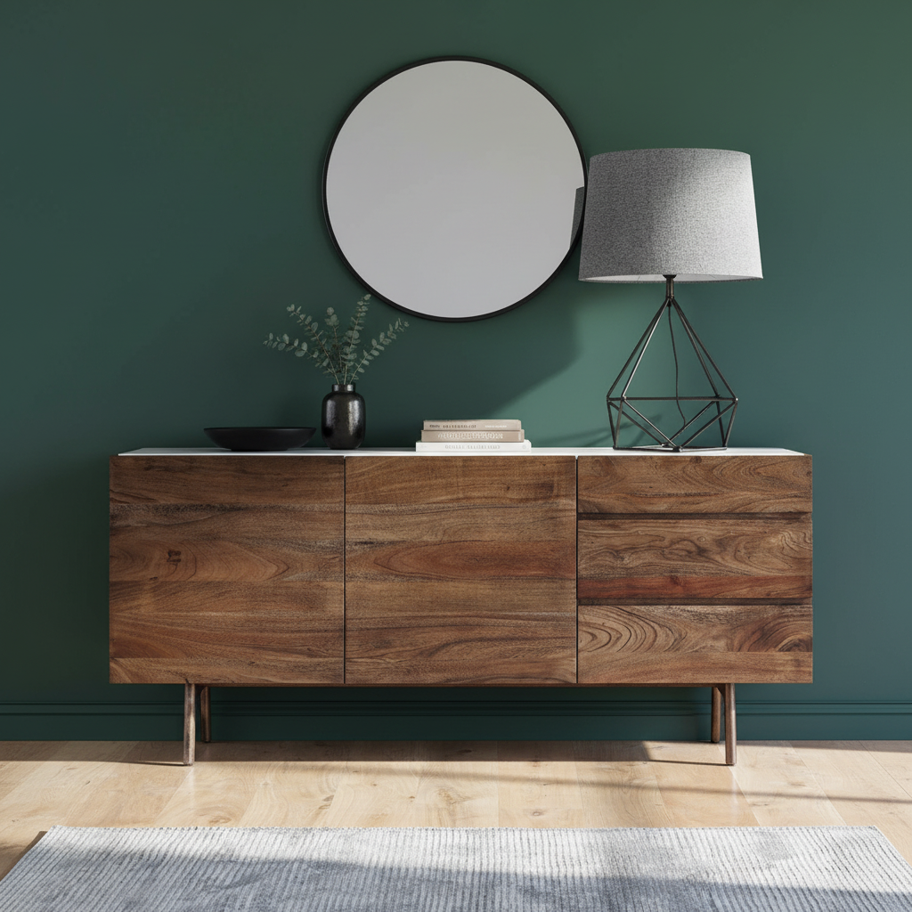 Fresca Mid Century Sideboard in Walnut with White Marble Top