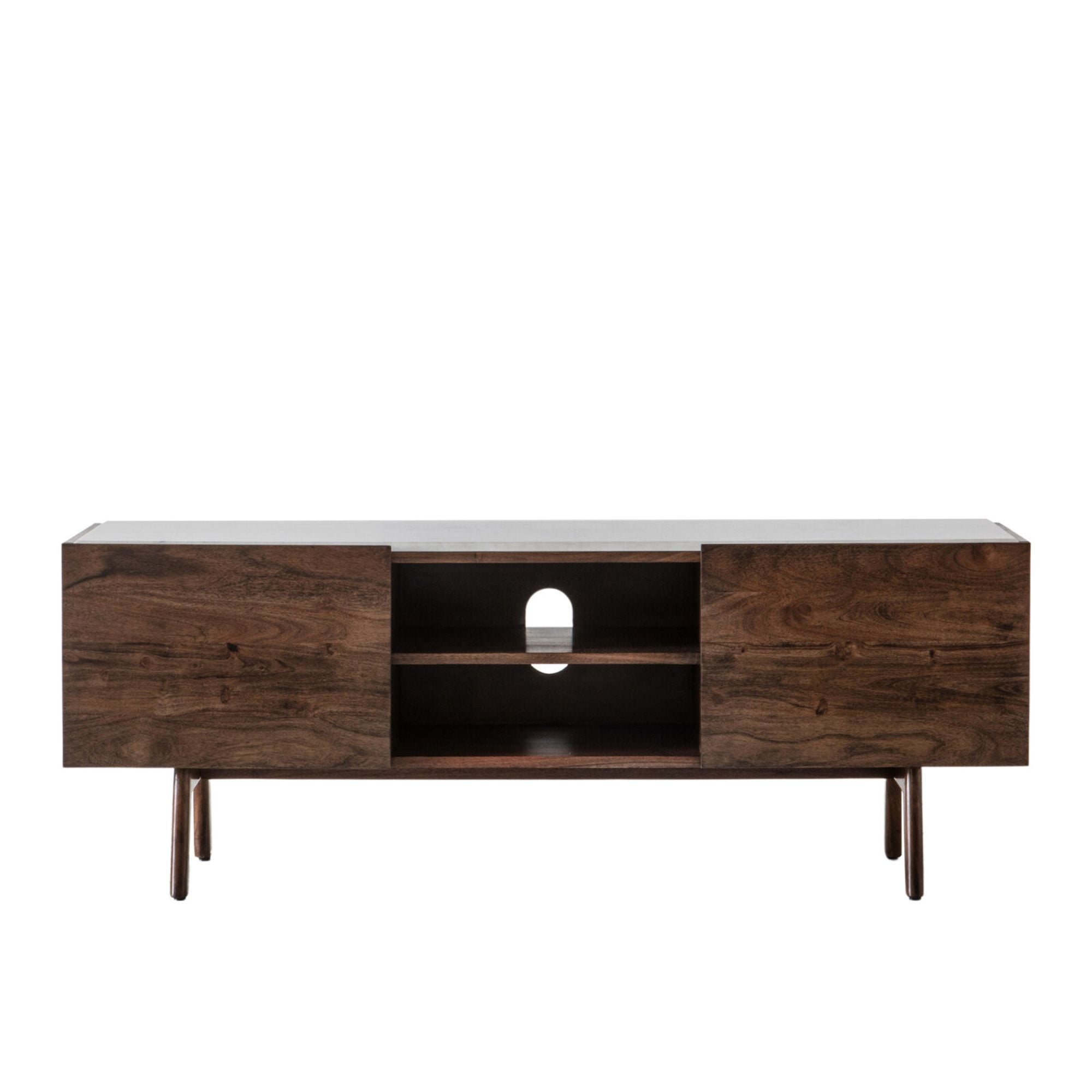 Fresca media unit / TV stand in walnut with white marble top | MalletandPlane.com