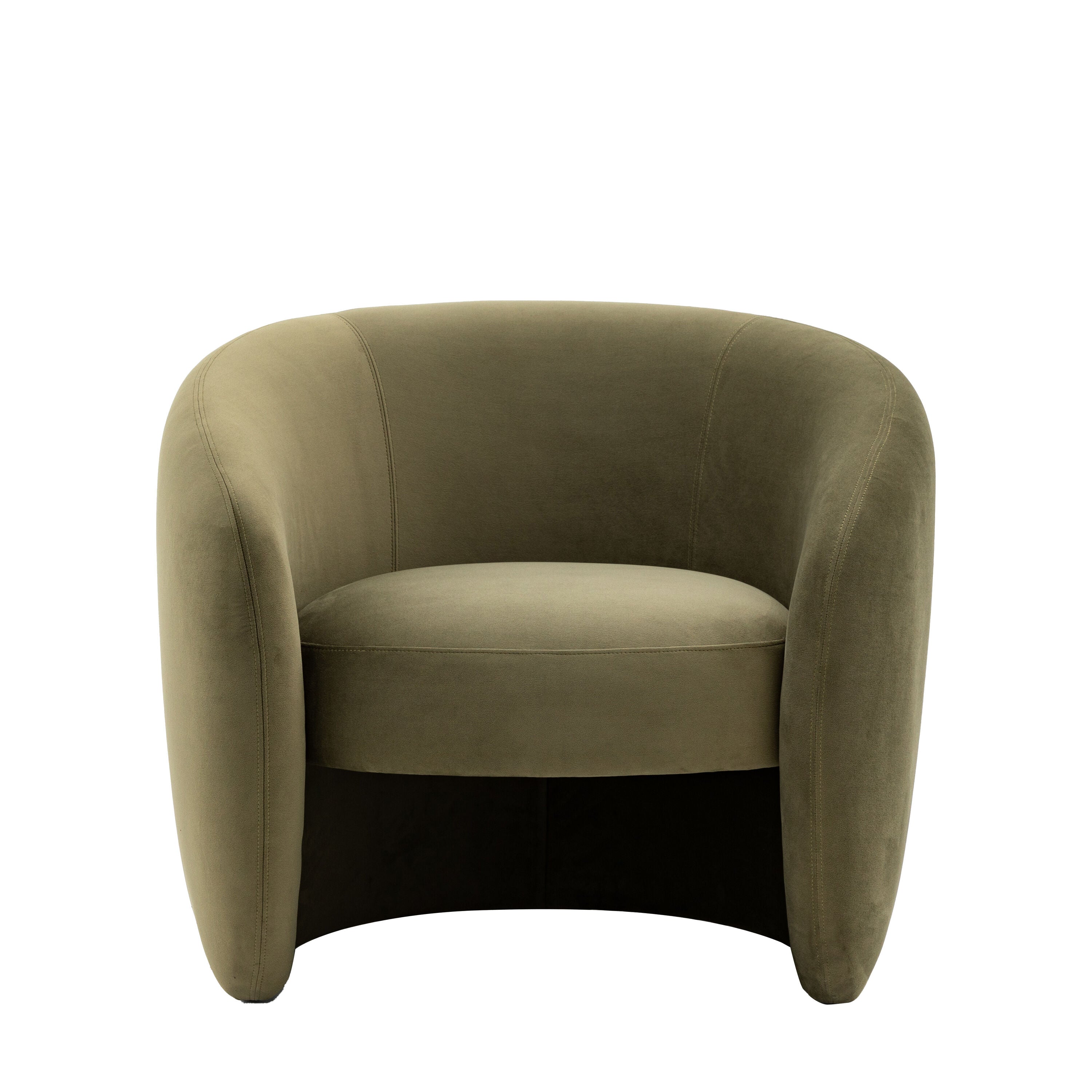 Sofia curved retro style armchair in moss green, espresso grey or soft cream fabric | malletandplane.com