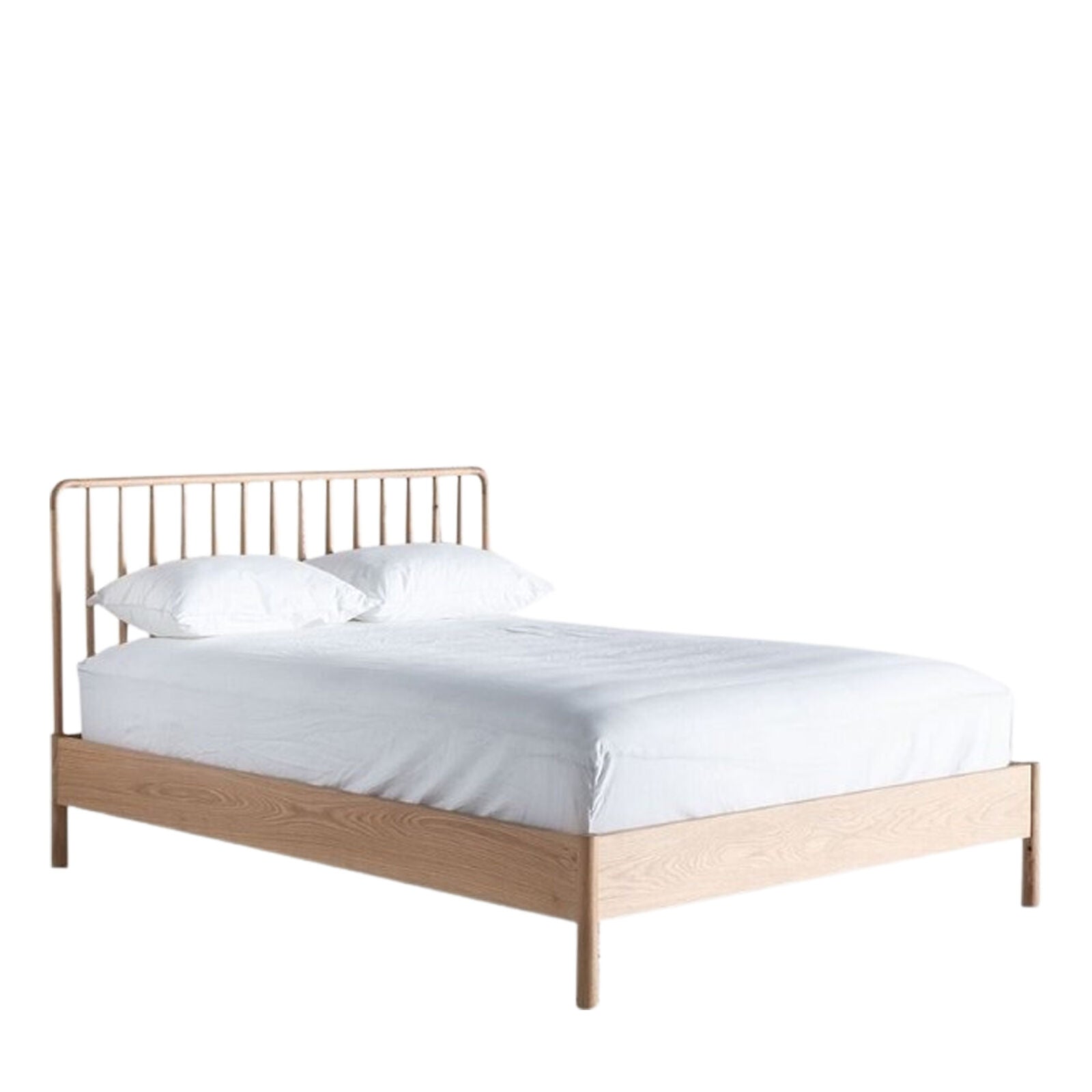 Axel natural oak double bed with spindle details in vernacular style | malletandplane.com