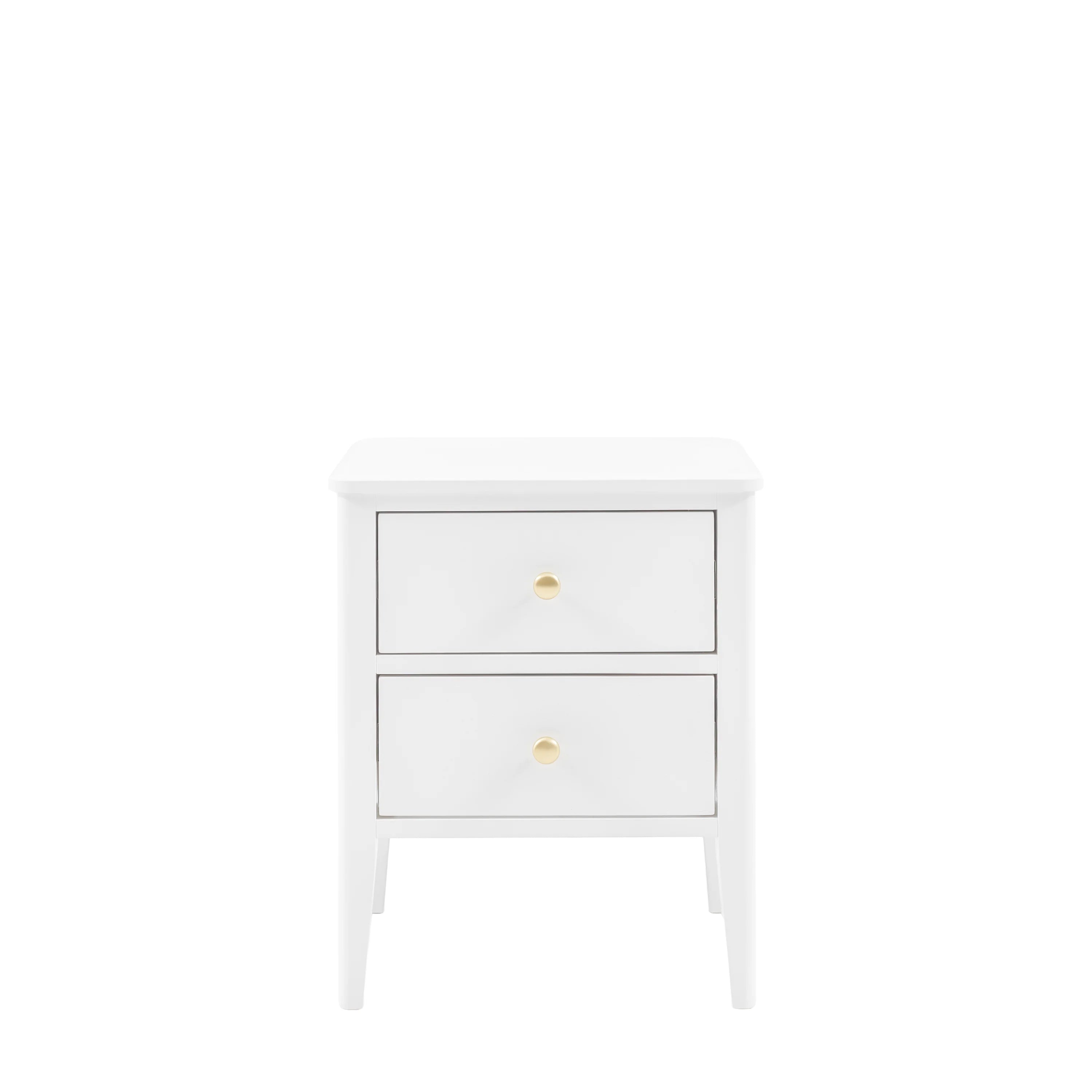 Modern White Bedside Table with 2 Drawers | Gold Handle Nightstand