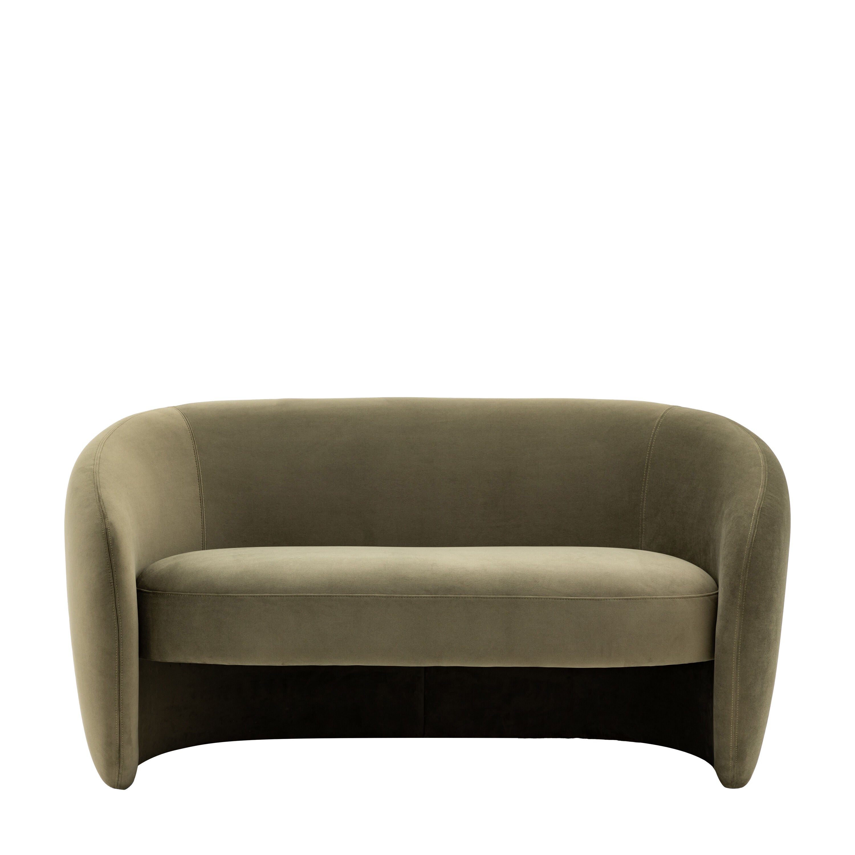 Sofia curved retro style sofa in cream, moss green, or espresso grey fabric | malletandplane.com