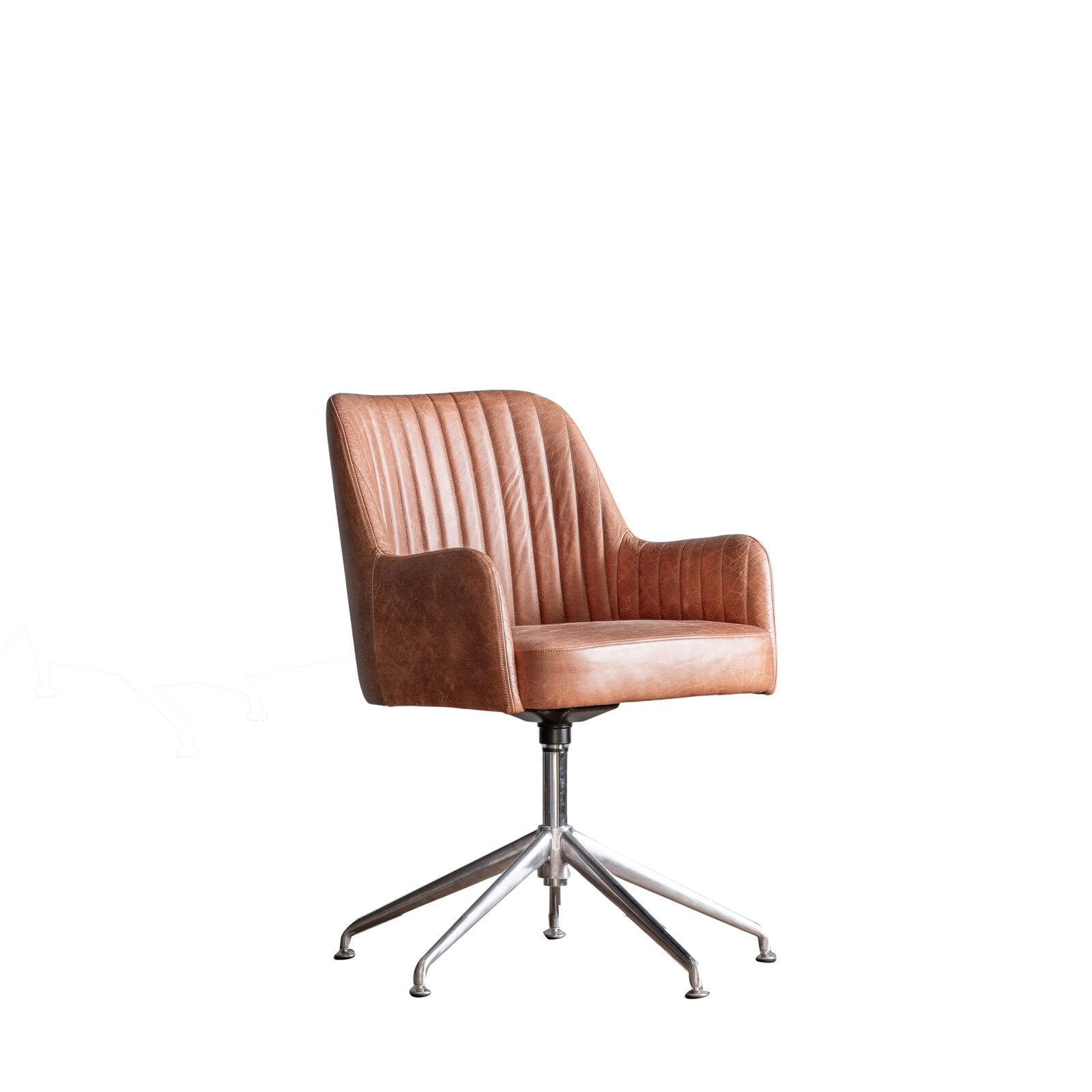 Ray leather upholstered padded swivel chair in antique brown leather hide | malletandplane.com