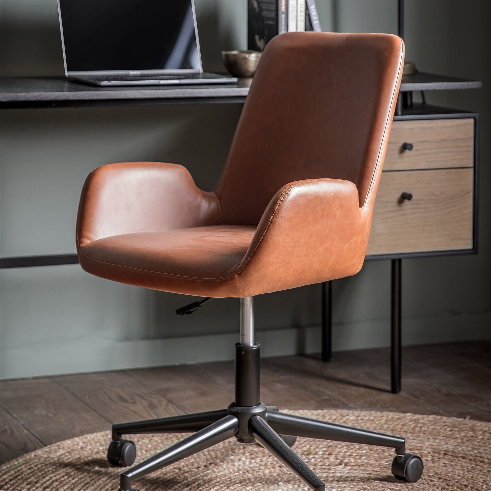 Dawson brown faux leather adjustable swivel chair | malletandplane.com